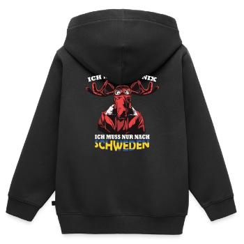 Schweden Urlaubs Shirt mit Schwedischen Elch Fahne - Kinder Premium Organic Zip Hoodie - Schwarz - Hinten - AI Model Kid Male (0cm)