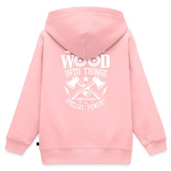 Ich mache Holz zu Dingen, was Ihr Power-T-Shirt ist - Kinder Premium Organic Zip Hoodie - Rosa - Hinten - AI Model Kid Female (0cm)