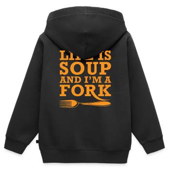 Life Is Soup, selbstironie satire ironie lustig - Kinder Premium Organic Zip Hoodie - Schwarz - Hinten - AI Model Kid Male (0cm)