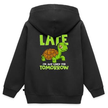 Je ne suis pas en retard Je suis juste en avance pour demain Tortue - Sweat Premium à capuche zippé enfant bio - noir - Dos - AI Model Kid Male (0cm)