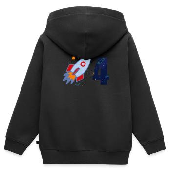 4ème anniversaire chemise enfant cadeau 4 ans - Sweat Premium à capuche zippé enfant bio - noir - Dos - AI Model Kid Male (0cm)