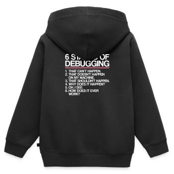 6 Stages of Debugging | Programmierer, Informatik - Kinder Premium Organic Zip Hoodie - Schwarz - Hinten - AI Model Kid Male (0cm)