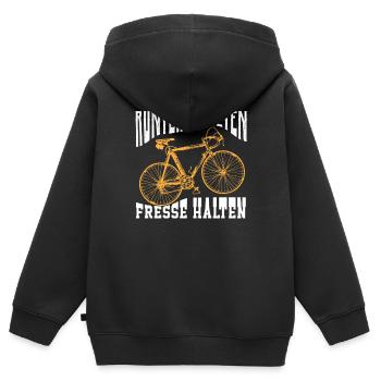 Runterschalten Fresse Halten - Kinder Premium Organic Zip Hoodie - Schwarz - Hinten - AI Model Kid Male (0cm)