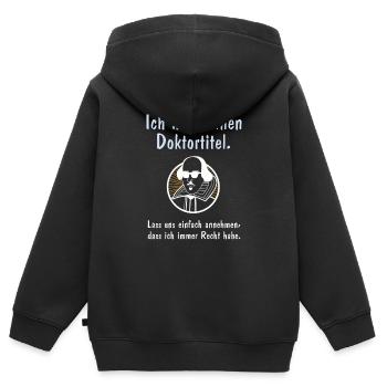 Doktortitel - Kinder Premium Organic Zip Hoodie - Schwarz - Hinten - AI Model Kid Male (0cm)
