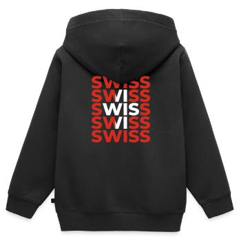 Swiss - Kinder Premium Organic Zip Hoodie - Schwarz - Hinten - AI Model Kid Male (0cm)