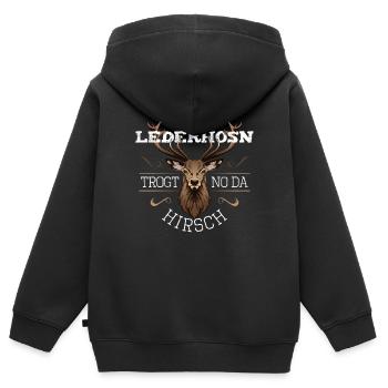 Mei Lederhosn trogt no da Hirsch Wiesn - Kinder Premium Organic Zip Hoodie - Schwarz - Hinten - AI Model Kid Male (0cm)