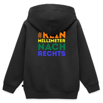 #Kein Millimeter Nach Rechts - Kinder Premium Organic Zip Hoodie - Schwarz - Hinten - AI Model Kid Male (0cm)