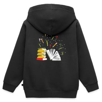 Bibliothèque de livres - Sweat Premium à capuche zippé enfant bio - noir - Dos - AI Model Kid Male (0cm)