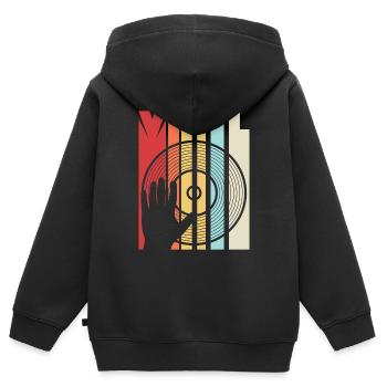 Disque vinyle - Sweat Premium à capuche zippé enfant bio - noir - Dos - AI Model Kid Male (0cm)