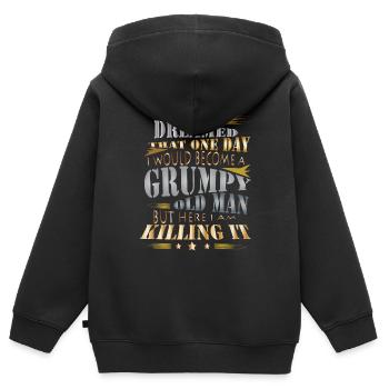 Mürrischer Alter Mann - Kinder Premium Organic Zip Hoodie - Schwarz - Hinten - AI Model Kid Male (0cm)