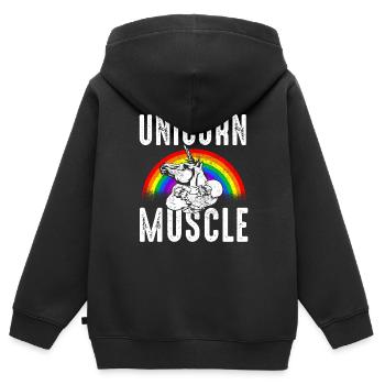 Einhorn Muskel - Kinder Premium Organic Zip Hoodie - Schwarz - Hinten - AI Model Kid Male (0cm)