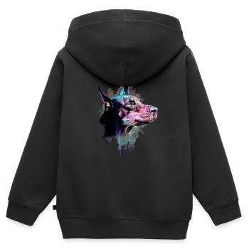 Doberman - Sweat Premium à capuche zippé enfant bio - noir - Dos - AI Model Kid Male (0cm)
