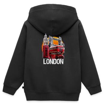 Cabine téléphonique londonienne Big Ben Bridge - Sweat Premium à capuche zippé enfant bio - noir - Dos - AI Model Kid Male (0cm)