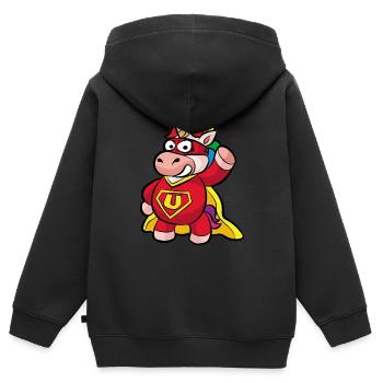 Super-héros licorne - Sweat Premium à capuche zippé enfant bio - noir - Dos - AI Model Kid Male (0cm)