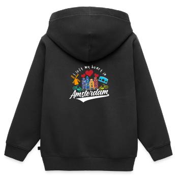 Amsterdam Windmühle Fahrrad Altstadt - Kinder Premium Organic Zip Hoodie - Schwarz - Hinten - AI Model Kid Male (0cm)