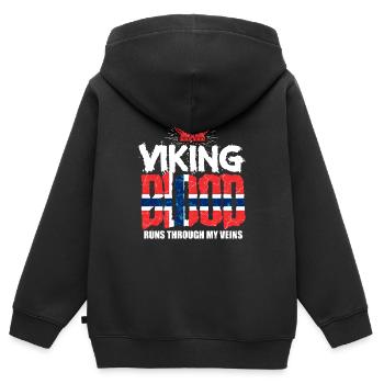 Vikings norvégiens - Sweat Premium à capuche zippé enfant bio - noir - Dos - AI Model Kid Male (0cm)