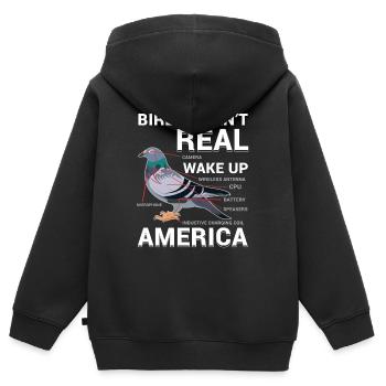 Pigeons De Conspiration Drôle - Sweat Premium à capuche zippé enfant bio - noir - Dos - AI Model Kid Male (0cm)