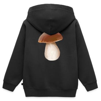 Champignons Porcini cueillette champignon cueilleur de champignons - Sweat Premium à capuche zippé enfant bio - noir - Dos - AI Model Kid Male (0cm)