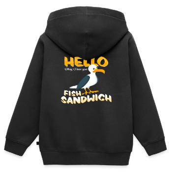 Hallo Fisch Sandwich Geschenkidee Möwe Nordeeküste - Kinder Premium Organic Zip Hoodie - Schwarz - Hinten - AI Model Kid Male (0cm)