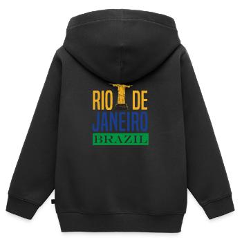 Brésil Rio de Janeiro - Sweat Premium à capuche zippé enfant bio - noir - Dos - AI Model Kid Male (0cm)
