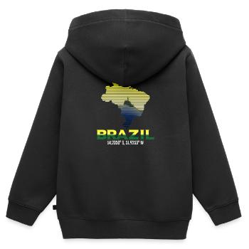 Brésil Coordonnées - Sweat Premium à capuche zippé enfant bio - noir - Dos - AI Model Kid Male (0cm)
