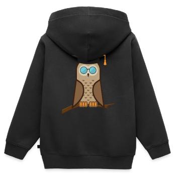 braune Eule Hedwig mit Sonnenbrille | Eulen Design - Kinder Premium Organic Zip Hoodie - Schwarz - Hinten - AI Model Kid Male (0cm)