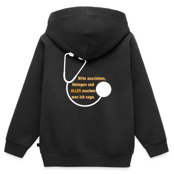 Bitte Ausziehen Lustiger Spruch Arzt Doc Geschenk - Kinder Premium Organic Zip Hoodie - Schwarz - Hinten - AI Model Kid Male (0cm)