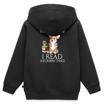 Corgi für Buchliebhaber, Buch-Nerds, Leser oder - Kinder Premium Organic Zip Hoodie - Schwarz - Hinten - AI Model Kid Male (0cm)