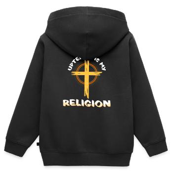 Uptempo ist meine Religion - Kinder Premium Organic Zip Hoodie - Schwarz - Hinten - AI Model Kid Male (0cm)