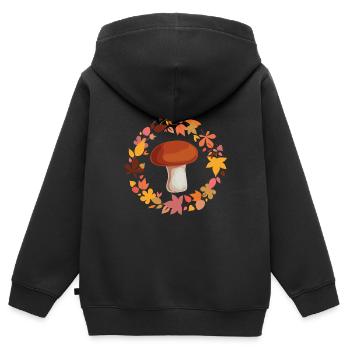 Champignons cueilleurs de champignons - Sweat Premium à capuche zippé enfant bio - noir - Dos - AI Model Kid Male (0cm)