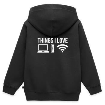 ordinateur - Sweat Premium à capuche zippé enfant bio - noir - Dos - AI Model Kid Male (0cm)