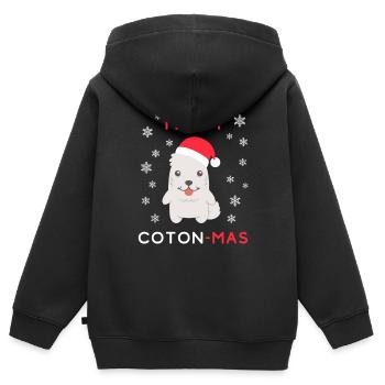 Joyeux Coton Mas - Joyeux Noël Coton de Tulear - Sweat Premium à capuche zippé enfant bio - noir - Dos - AI Model Kid Male (0cm)
