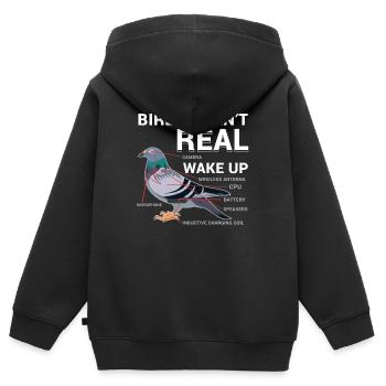 Pigeons De Conspiration Drôle - Sweat Premium à capuche zippé enfant bio - noir - Dos - AI Model Kid Male (0cm)
