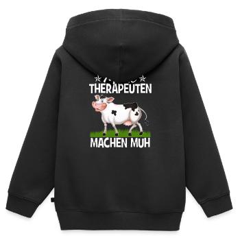 Meine Therapeuten machen Muh - Kinder Premium Organic Zip Hoodie - Schwarz - Hinten - AI Model Kid Male (0cm)