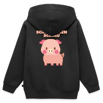 Schweinchen Schlau, ein rosa Schwein - Kinder Premium Organic Zip Hoodie - Schwarz - Hinten - AI Model Kid Male (0cm)