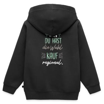 Tu as le choix, achète régionale. - Sweat Premium à capuche zippé enfant bio - noir - Dos - AI Model Kid Male (0cm)