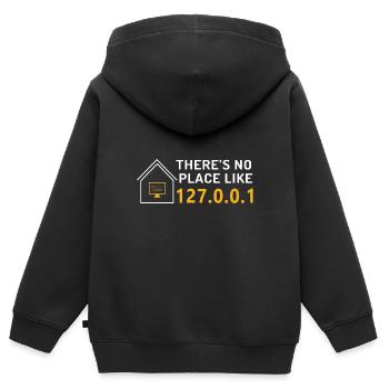 127.0.0.1 - Kinder Premium Organic Zip Hoodie - Schwarz - Hinten - AI Model Kid Male (0cm)
