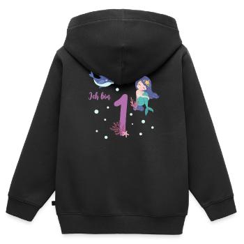 Meerjungfrau erster Geburtstag 1 Jahr Kindershirt - Kinder Premium Organic Zip Hoodie - Schwarz - Hinten - AI Model Kid Male (0cm)