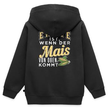 Ernte ist, wenn der Mais von oben kommt - Kinder Premium Organic Zip Hoodie - Schwarz - Hinten - AI Model Kid Male (0cm)
