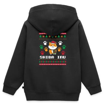 Shiba Inu Ugly Christmas Knitting Pattern Gift - Kids Premium Organic Zip-up Hoodie - black - Back - AI Model Kid Male (0cm)