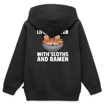 Soupe aux nouilles Ramen Soupe aux nouilles - Sweat Premium à capuche zippé enfant bio - noir - Dos - AI Model Kid Male (0cm)