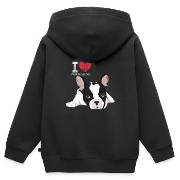 Bouledogue français - Sweat Premium à capuche zippé enfant bio - noir - Dos - AI Model Kid Male (0cm)