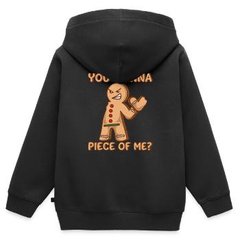 Bonhomme en pain d'épice cadeau de Noël drôle - Sweat Premium à capuche zippé enfant bio - noir - Dos - AI Model Kid Male (0cm)