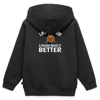 Biber - Kinder Premium Organic Zip Hoodie - Schwarz - Hinten - AI Model Kid Male (0cm)