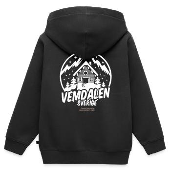 Vemdalen Skigebiet in Schweden Name über Skihütte - Kinder Premium Organic Zip Hoodie - Schwarz - Hinten - AI Model Kid Male (0cm)
