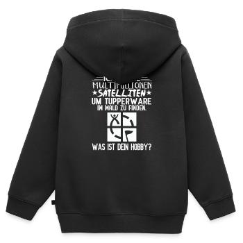 multimillionen satelliten hobby geocaching spruch - Kinder Premium Organic Zip Hoodie - Schwarz - Hinten - AI Model Kid Male (0cm)