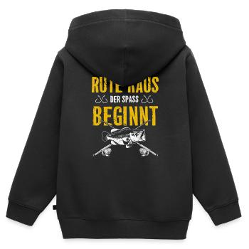 Rute raus der Spaß beginnt - Kinder Premium Organic Zip Hoodie - Schwarz - Hinten - AI Model Kid Male (0cm)