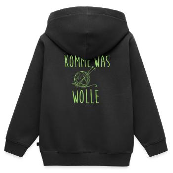 Komme was Wolle Stricken - Kinder Premium Organic Zip Hoodie - Schwarz - Hinten - AI Model Kid Male (0cm)