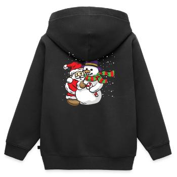 Weihnachtsmann und Schneemann Umarmung - Kinder Premium Organic Zip Hoodie - Schwarz - Hinten - AI Model Kid Male (0cm)
