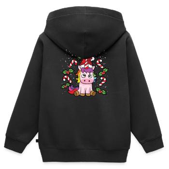 Weihnachtliches Einhorn mit Zuckerstange - Kinder Premium Organic Zip Hoodie - Schwarz - Hinten - AI Model Kid Male (0cm)